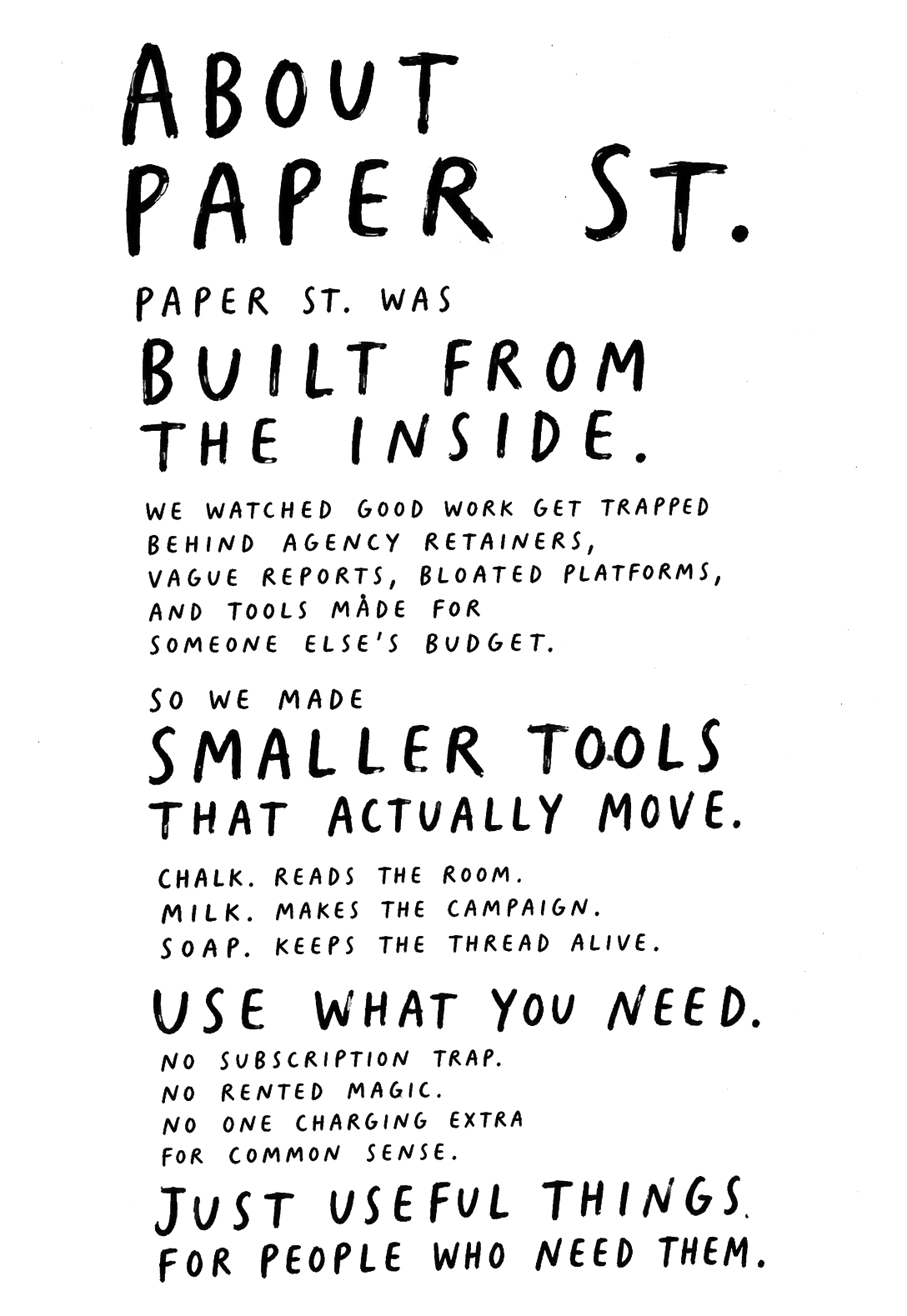 Handwritten About Paper St artwork.